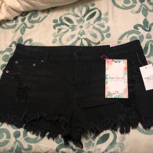 Distressed Black Denim Shorts
